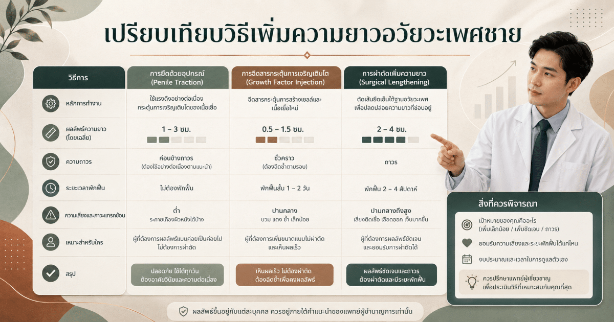 เปรียบเทียบวิธีเพิ่มความยาวอวัยวะเพศชาย