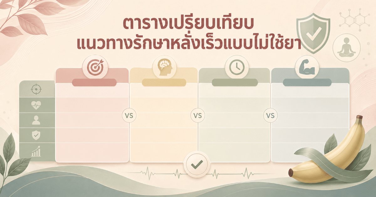 ตารางเปรียบเทียบแนวทางรักษาหลั่งเร็วแบบไม่ใช้ยา