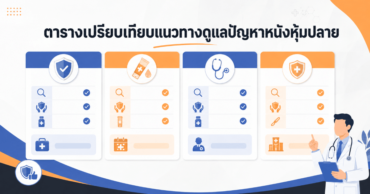 ตารางเปรียบเทียบแนวทางดูแลปัญหาหนังหุ้มปลาย