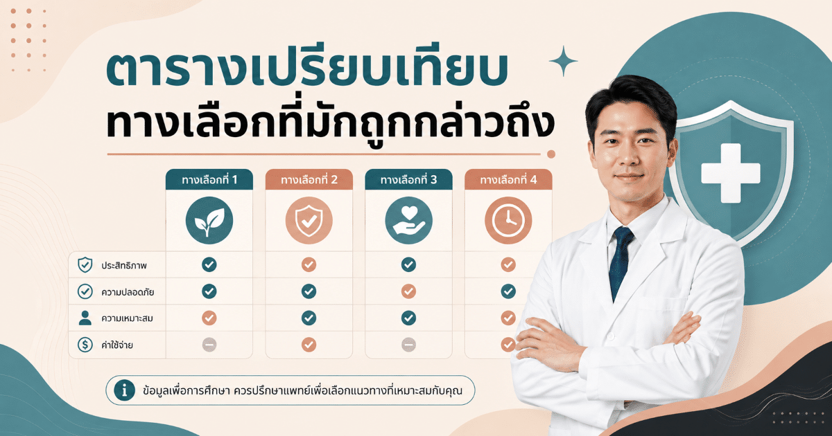 ตารางเปรียบเทียบทางเลือกที่มักถูกกล่าวถึง