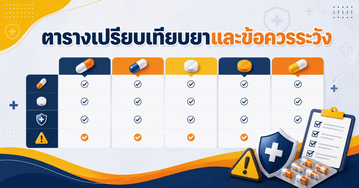 ตารางเปรียบเทียบยาและข้อควรระวัง