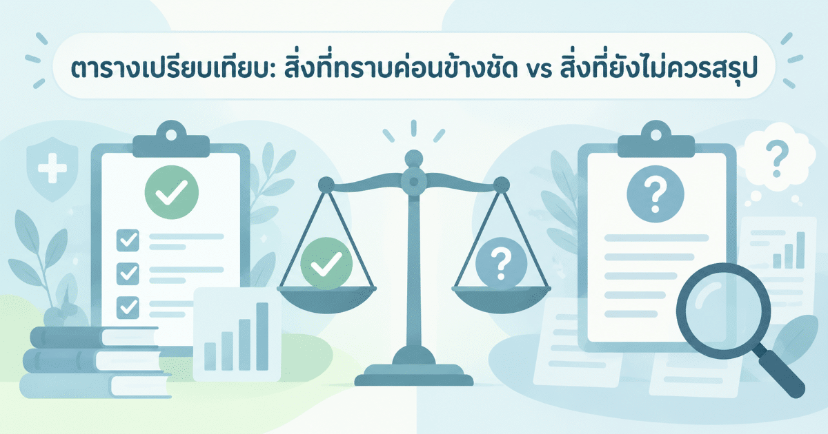 ตารางเปรียบเทียบ: สิ่งที่ทราบค่อนข้างชัด vs สิ่งที่ยังไม่ควรสรุป