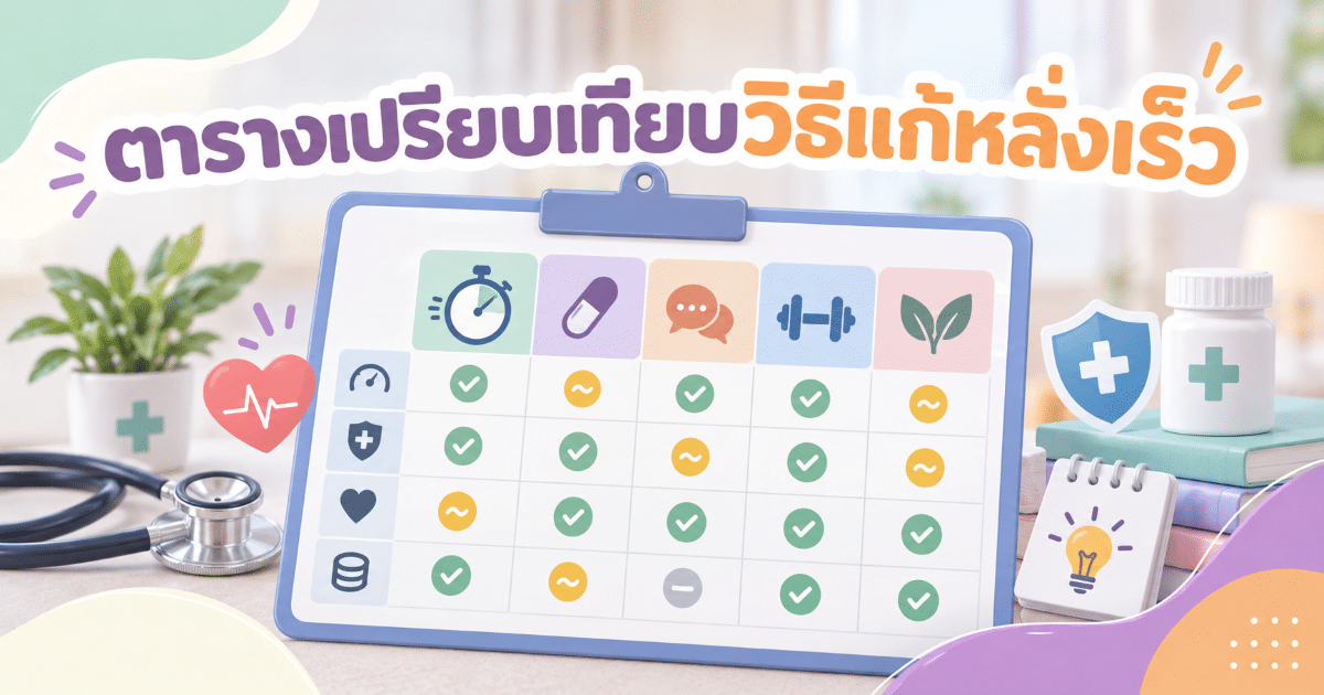 ตารางเปรียบเทียบวิธีแก้หลั่งเร็ว