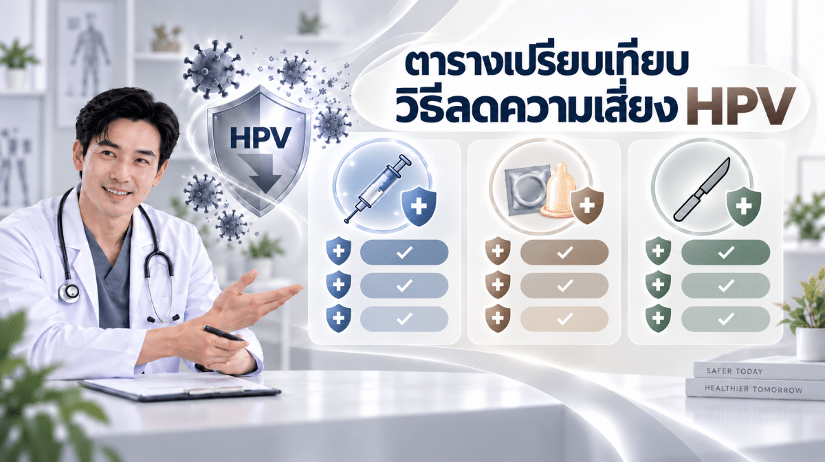 ตารางเปรียบเทียบวิธีลดความเสี่ยง HPV